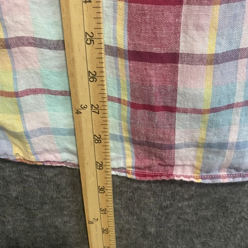 J Crew Shirt Mens Medium Plaid Irish Linen Baird‎ McNutt Slim Fit Preppy Coastal